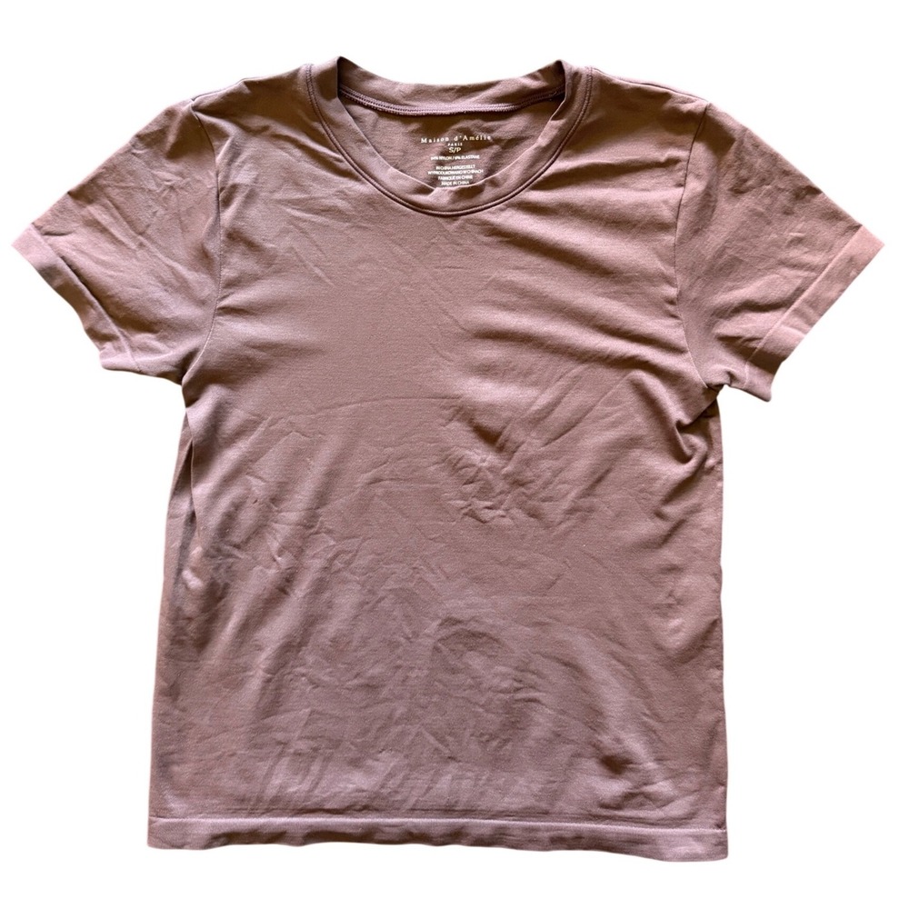 Maison d'Amelie Paris Brown Nylon Stretch Crew Neck T-Shirt Size Small
